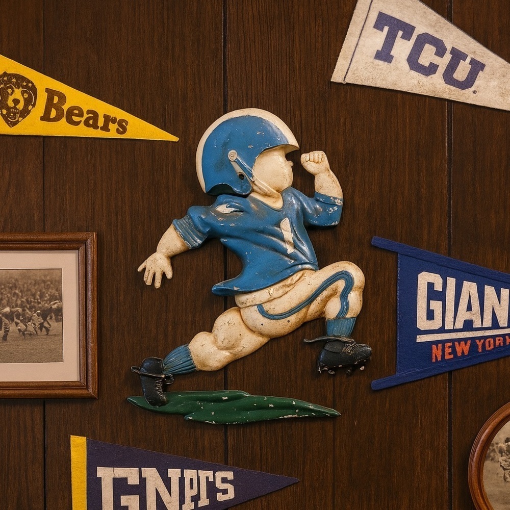 Homco Cast Iron Vintage 1970s Football Player Wall Hanging Man Cave Decor